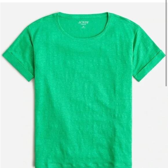 J. Crew Linen Roll Cuff Crewneck Tee Shirt In Summer Green Size SMALL - Picture 2 of 7